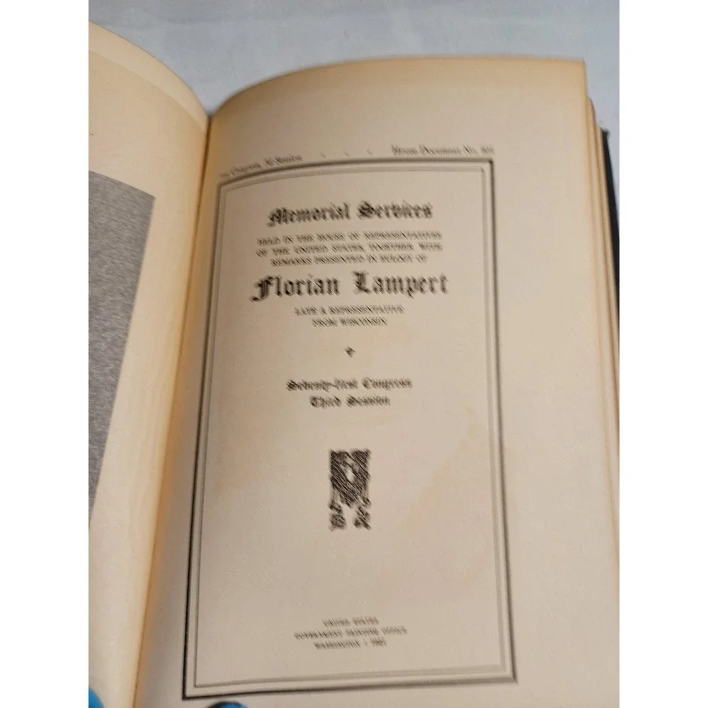 Vintage Memorial Addresses Florian Lampert US Congress 1935 Black HC US GPO‎
